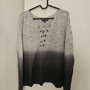 American Eagle Outfitters Gray Lace-Up Sweater